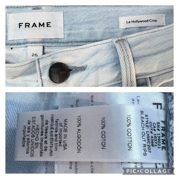 Frame Le Hollywood Crop Jeans Size 26 High Rise Beach Out Rips Wash Straight Leg - Picture 7 of 10